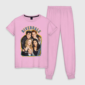 Женская пижама хлопок с принтом Riverdale heroes в Тюмени, 100% хлопок | брюки и футболка прямого кроя, без карманов, на брюках мягкая резинка на поясе и по низу штанин | go bulldogs | jughead | pop s | riverdale | vdgerir