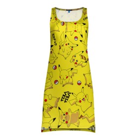Платье-майка 3D с принтом ПИКАЧУ в Тюмени, 100% полиэстер | полуприлегающий силуэт, широкие бретели, круглый вырез горловины, удлиненный подол сзади. | pika pika | pikachu | pokemon | пика пика | пикачу | покемон