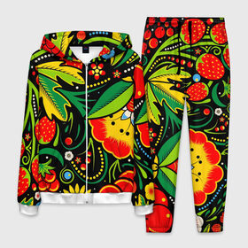 Мужской костюм 3D с принтом Цветы в Тюмени, 100% полиэстер | Манжеты и пояс оформлены тканевой резинкой, двухслойный капюшон со шнурком для регулировки, карманы спереди | клубника | кружева | рисунок | фальклер | цветы | ягоды