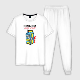Мужская пижама хлопок с принтом Eminem Juice WRLD Godzilla в Тюмени, 100% хлопок | брюки и футболка прямого кроя, без карманов, на брюках мягкая резинка на поясе и по низу штанин
 | Тематика изображения на принте: 100 сок | eminem | godzilla | juice | juice wrld | logo | music | rap | альбом | годзилла | джус | джюс | лейбл | лирика | лирический | лого | логотип | рэп | сок | трубочка | эминем