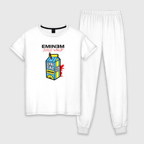 Женская пижама хлопок с принтом Eminem Juice WRLD Godzilla в Тюмени, 100% хлопок | брюки и футболка прямого кроя, без карманов, на брюках мягкая резинка на поясе и по низу штанин | 100 сок | eminem | godzilla | juice | juice wrld | logo | music | rap | альбом | годзилла | джус | джюс | лейбл | лирика | лирический | лого | логотип | рэп | сок | трубочка | эминем