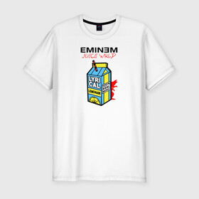 Мужская футболка хлопок Slim с принтом Eminem Juice WRLD Godzilla в Тюмени, 92% хлопок, 8% лайкра | приталенный силуэт, круглый вырез ворота, длина до линии бедра, короткий рукав | 100 сок | eminem | godzilla | juice | juice wrld | logo | music | rap | альбом | годзилла | джус | джюс | лейбл | лирика | лирический | лого | логотип | рэп | сок | трубочка | эминем