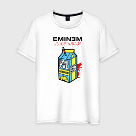 Мужская футболка хлопок с принтом Eminem Juice WRLD Godzilla в Тюмени, 100% хлопок | прямой крой, круглый вырез горловины, длина до линии бедер, слегка спущенное плечо. | Тематика изображения на принте: 100 сок | eminem | godzilla | juice | juice wrld | logo | music | rap | альбом | годзилла | джус | джюс | лейбл | лирика | лирический | лого | логотип | рэп | сок | трубочка | эминем