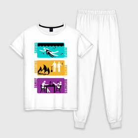 Женская пижама хлопок с принтом Supernatural - Family Business в Тюмени, 100% хлопок | брюки и футболка прямого кроя, без карманов, на брюках мягкая резинка на поясе и по низу штанин | supernatural | vdzabma | сверхъестественное