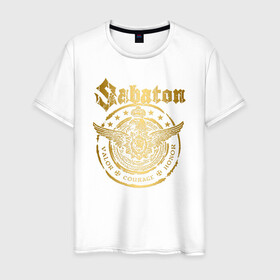 Мужская футболка хлопок с принтом SABATON LOGO САБАТОН ЛОГО (Z) в Тюмени, 100% хлопок | прямой крой, круглый вырез горловины, длина до линии бедер, слегка спущенное плечо. | sabaton | даниель муллбак | йоаким броден | крис рёланд | оскар монтелиус | пэр сундстрём | рикард сунден | сабатон | тоббе энглунд | томми юханссон | ханнес ван дал