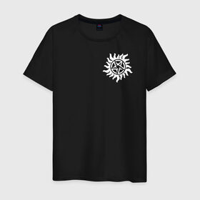 Мужская футболка хлопок с принтом Supernatural Pentagram в Тюмени, 100% хлопок | прямой крой, круглый вырез горловины, длина до линии бедер, слегка спущенное плечо. | supernatural | vdzabma | сверхъестественное