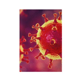Обложка для паспорта матовая кожа с принтом Коронавирус в Тюмени, натуральная матовая кожа | размер 19,3 х 13,7 см; прозрачные пластиковые крепления | 2019   ncov | coronaviridae | coronavirus | covid | covid 19 | ncov | sars | virus | арт | биологическая опасность | болезнь | вирус | знак | карантин | корона | коронавирус | короновирус | мем | нков | нсов | пандемия | прикол | символ