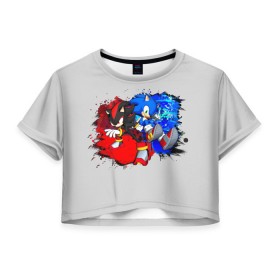 Женская футболка Crop-top 3D с принтом Sonic в Тюмени, 100% полиэстер | круглая горловина, длина футболки до линии талии, рукава с отворотами | sonic | sonic 2020 | ежик | кино | мультфильм | соник 2020 | соник фильм