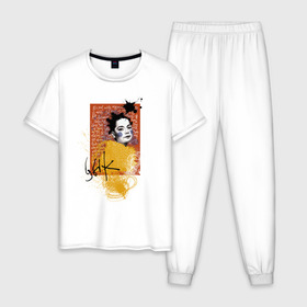 Мужская пижама хлопок с принтом Bjork в Тюмени, 100% хлопок | брюки и футболка прямого кроя, без карманов, на брюках мягкая резинка на поясе и по низу штанин
 | bjork | homogenic | music | pitchfork | utopia | vulnicura | бьорк | музыка