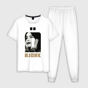 Мужская пижама хлопок с принтом BJORK в Тюмени, 100% хлопок | брюки и футболка прямого кроя, без карманов, на брюках мягкая резинка на поясе и по низу штанин
 | bjork | homogenic | music | pitchfork | utopia | vulnicura | бьорк