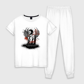 Женская пижама хлопок с принтом Castiel в Тюмени, 100% хлопок | брюки и футболка прямого кроя, без карманов, на брюках мягкая резинка на поясе и по низу штанин | castiel | supernatural | vdzabma | кастиэль | сверхъестественное