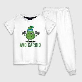 Детская пижама хлопок с принтом AVOCArDiO в Тюмени, 100% хлопок |  брюки и футболка прямого кроя, без карманов, на брюках мягкая резинка на поясе и по низу штанин
 | avo cardio | avocado | cardio | авокадо | гантели | милые создания | надпись | рисунок | спорт