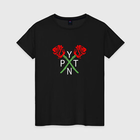 Женская футболка хлопок с принтом PAYTON MOORMEIER (НА СПИНЕ) в Тюмени, 100% хлопок | прямой крой, круглый вырез горловины, длина до линии бедер, слегка спущенное плечо | flower | payton moormeier | roses | tiktok | блогер | пейтон | пейтон моормиер | розы | тикток | тиктокер | цветы | ютубер