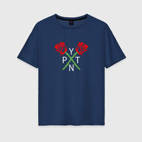 Женская футболка хлопок Oversize с принтом PAYTON MOORMEIER (НА СПИНЕ) в Тюмени, 100% хлопок | свободный крой, круглый ворот, спущенный рукав, длина до линии бедер
 | flower | payton moormeier | roses | tiktok | блогер | пейтон | пейтон моормиер | розы | тикток | тиктокер | цветы | ютубер