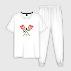 Мужская пижама хлопок с принтом PAYTON MOORMEIER (НА СПИНЕ) в Тюмени, 100% хлопок | брюки и футболка прямого кроя, без карманов, на брюках мягкая резинка на поясе и по низу штанин
 | Тематика изображения на принте: flower | payton moormeier | roses | tiktok | блогер | пейтон | пейтон моормиер | розы | тикток | тиктокер | цветы | ютубер