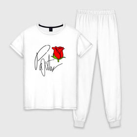 Женская пижама хлопок с принтом PAYTON MOORMEIER (НА СПИНЕ) в Тюмени, 100% хлопок | брюки и футболка прямого кроя, без карманов, на брюках мягкая резинка на поясе и по низу штанин | flower | payton moormeier | roses | tiktok | блогер | пейтон | пейтон моормиер | розы | тикток | тиктокер | цветы | ютубер