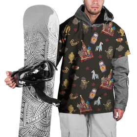 Накидка на куртку 3D с принтом Москва символика в Тюмени, 100% полиэстер |  | Тематика изображения на принте: doodling | pattern | textures | tiles | балалайка | дудлинг | коллаж | кремль | матрешка | медведь | москва | паттерны | россия | тайлы | текстуры | фон