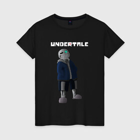 Женская футболка хлопок с принтом UNDERTALE SANS в Тюмени, 100% хлопок | прямой крой, круглый вырез горловины, длина до линии бедер, слегка спущенное плечо | asriel dreemurr | chara | frisk | gaster blaster | sans | undertale | азриэль дримурр | андертейл | гастер | меттатон | санс | фриск | чара