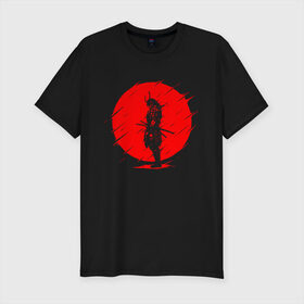 Мужская футболка хлопок Slim с принтом SAMURAI в Тюмени, 92% хлопок, 8% лайкра | приталенный силуэт, круглый вырез ворота, длина до линии бедра, короткий рукав | japan | japanese | samurai | катана | меч | самураи | самурай | солнце | япония