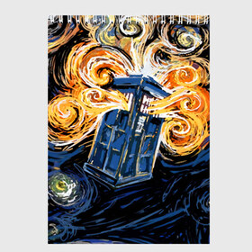 Скетчбук с принтом Van Gogh Tardis в Тюмени, 100% бумага
 | 48 листов, плотность листов — 100 г/м2, плотность картонной обложки — 250 г/м2. Листы скреплены сверху удобной пружинной спиралью | Тематика изображения на принте: david tennant | doctor who | jodie whittaker | matt smith | space | tardis | time | время | девид теннант | джоди уиттакер | доктор | доктор кто | космос | мэтт смит | тардис