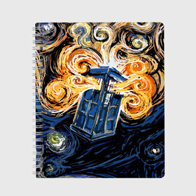 Тетрадь с принтом Van Gogh Tardis в Тюмени, 100% бумага | 48 листов, плотность листов — 60 г/м2, плотность картонной обложки — 250 г/м2. Листы скреплены сбоку удобной пружинной спиралью. Уголки страниц и обложки скругленные. Цвет линий — светло-серый
 | Тематика изображения на принте: david tennant | doctor who | jodie whittaker | matt smith | space | tardis | time | время | девид теннант | джоди уиттакер | доктор | доктор кто | космос | мэтт смит | тардис