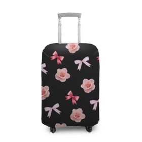 Чехол для чемодана 3D с принтом Бантики и розочки в Тюмени, 86% полиэфир, 14% спандекс | двустороннее нанесение принта, прорези для ручек и колес | doodling | textures | tiles | атлас | бант | дудлинг | лента | роза | розовый | тайлы | текстуры | фон | цветок