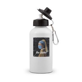 Бутылка спортивная с принтом Be Safe. в Тюмени, металл | емкость — 500 мл, в комплекте две пластиковые крышки и карабин для крепления | апокалипсис | вирус | коронавирус | маска | пандемия | эпидемия