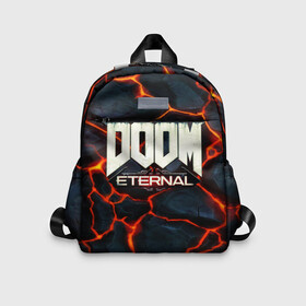 Детский рюкзак 3D с принтом DOOM: ETERNAL. в Тюмени, 100% полиэстер | лямки с регулируемой длиной, сверху петелька, чтобы рюкзак можно было повесить на вешалку. Основное отделение закрывается на молнию, как и внешний карман. Внутри дополнительный карман. По бокам два дополнительных кармашка | Тематика изображения на принте: doom | doom eternal | game | дум | игра