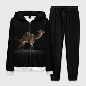 Мужской костюм 3D с принтом Гибрид в Тюмени, 100% полиэстер | Манжеты и пояс оформлены тканевой резинкой, двухслойный капюшон со шнурком для регулировки, карманы спереди | animal | beast | black | camel | cheetah | hybrid | leopard | верблюд | гепард | гибрид | животное | зверь | леопард | черный