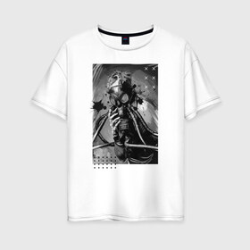 Женская футболка хлопок Oversize с принтом девушка в противогазе в Тюмени, 100% хлопок | свободный крой, круглый ворот, спущенный рукав, длина до линии бедер
 | covid 2019 | апокалипсис | вирус | коронавирус | маска | пандемия | эпидемия