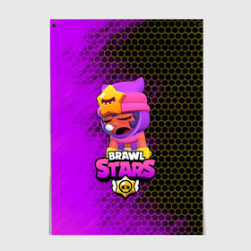 Постер с принтом Brawl Stars Sandy в Тюмени, 100% бумага
 | бумага, плотность 150 мг. Матовая, но за счет высокого коэффициента гладкости имеет небольшой блеск и дает на свету блики, но в отличии от глянцевой бумаги не покрыта лаком | brawl stars | brawl stars sandy | legendary brawler | leon | leon shark | sandy | shark | stars | акула | бравл стар сэнди | леон акула | сенди | сэнди