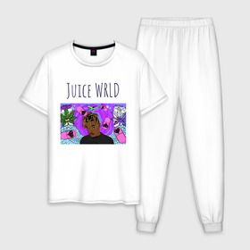 Мужская пижама хлопок с принтом Juice WRLD в Тюмени, 100% хлопок | брюки и футболка прямого кроя, без карманов, на брюках мягкая резинка на поясе и по низу штанин
 | 