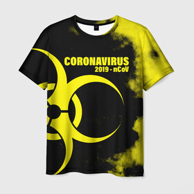 Мужская футболка 3D с принтом Coronavirus 2019 - nCoV в Тюмени, 100% полиэфир | прямой крой, круглый вырез горловины, длина до линии бедер | Тематика изображения на принте: 2019   ncov | coronavirus | covid | covid 19 | ncov | virus | арт | биологическая опасность | болезнь | вирус | знак | карантин | корона | коронавирус | короновирус | мем | мой руки | оставайся дома | пандемия | помой руки