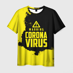 Мужская футболка 3D с принтом Warning Coronavirus в Тюмени, 100% полиэфир | прямой крой, круглый вырез горловины, длина до линии бедер | 2019   ncov | coronavirus | covid | covid 19 | ncov | virus | арт | биологическая опасность | болезнь | вирус | знак | карантин | корона | коронавирус | короновирус | мем | мой руки | оставайся дома | пандемия | помой руки