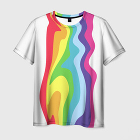 Мужская футболка 3D с принтом Радуга (Oko) в Тюмени, 100% полиэфир | прямой крой, круглый вырез горловины, длина до линии бедер | 1 | oko | апреля | биба | боба | весело | друг | единорог | единорожка | лайки | око | подруга | прикол | радуга | радужный | разноцветная | река | смайл | смешно | тошнит | треш | улыбка | фон | цвета | цветная