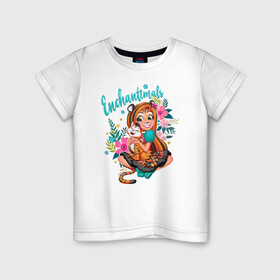 Детская футболка хлопок с принтом Тензи Тигра и Тигре в Тюмени, 100% хлопок | круглый вырез горловины, полуприлегающий силуэт, длина до линии бедер | enchantimals | детское | для девочек | зверюшки | игрушки | куклы | энчантималс