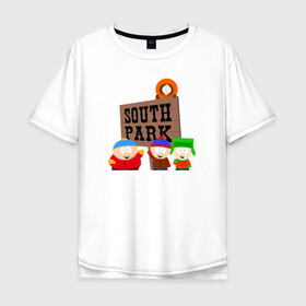 Мужская футболка хлопок Oversize с принтом South Park - персонажи с логотипом в Тюмени, 100% хлопок | свободный крой, круглый ворот, “спинка” длиннее передней части | park | south | south park | картман | кени | они убили кени | парк | сволочи | южный | южный парк