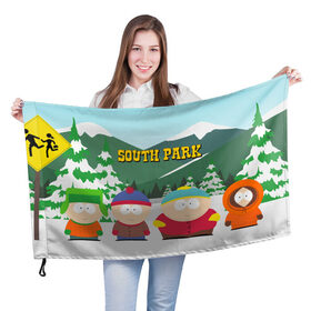 Флаг 3D с принтом ЮЖНЫЙ ПАРК | SOUTH PARK (Z) в Тюмени, 100% полиэстер | плотность ткани — 95 г/м2, размер — 67 х 109 см. Принт наносится с одной стороны | kenny | south park | кенни | мультфильмы | южный парк
