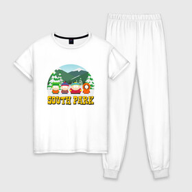 Женская пижама хлопок с принтом ЮЖНЫЙ ПАРК в Тюмени, 100% хлопок | брюки и футболка прямого кроя, без карманов, на брюках мягкая резинка на поясе и по низу штанин | kenny | south park | кенни | мультфильмы | южный парк