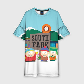 Детское платье 3D с принтом ЮЖНЫЙ ПАРК | SOUTH PARK (Z) в Тюмени, 100% полиэстер | прямой силуэт, чуть расширенный к низу. Круглая горловина, на рукавах — воланы | kenny | south park | кенни | мультфильмы | южный парк