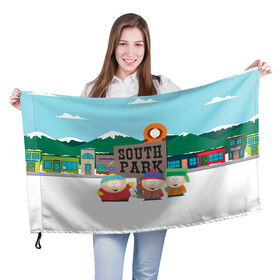 Флаг 3D с принтом ЮЖНЫЙ ПАРК | SOUTH PARK (Z) в Тюмени, 100% полиэстер | плотность ткани — 95 г/м2, размер — 67 х 109 см. Принт наносится с одной стороны | kenny | south park | кенни | мультфильмы | южный парк