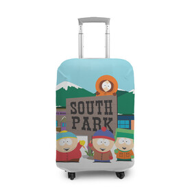 Чехол для чемодана 3D с принтом ЮЖНЫЙ ПАРК | SOUTH PARK (Z) в Тюмени, 86% полиэфир, 14% спандекс | двустороннее нанесение принта, прорези для ручек и колес | kenny | south park | кенни | мультфильмы | южный парк