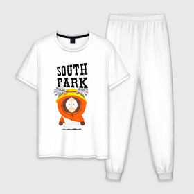 Мужская пижама хлопок с принтом South Park Кенни в Тюмени, 100% хлопок | брюки и футболка прямого кроя, без карманов, на брюках мягкая резинка на поясе и по низу штанин
 | south park | баттерс | кайл | кени | кеннет | кенни | мультик | саус парк | стэнли | эрик | южный парк