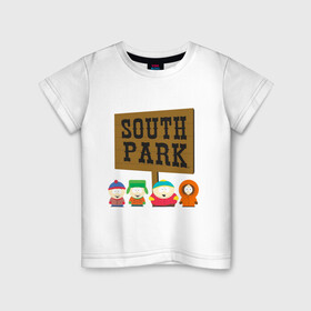 Детская футболка хлопок с принтом South Park. в Тюмени, 100% хлопок | круглый вырез горловины, полуприлегающий силуэт, длина до линии бедер | Тематика изображения на принте: south park | американская культура | американский мультсериал | колорадо | пародия | саус парк | саут парк | черный юмор | четыре мальчика | шоу | южный парк