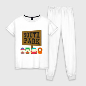 Женская пижама хлопок с принтом South Park в Тюмени, 100% хлопок | брюки и футболка прямого кроя, без карманов, на брюках мягкая резинка на поясе и по низу штанин | south park | американская культура | американский мультсериал | колорадо | пародия | саус парк | саут парк | черный юмор | четыре мальчика | шоу | южный парк