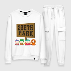 Женский костюм хлопок с принтом South Park. в Тюмени, 100% хлопок | на свитшоте круглая горловина, мягкая резинка по низу. Брюки заужены к низу, на них два вида карманов: два 