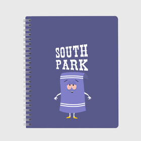Тетрадь с принтом South Park Полотенчико в Тюмени, 100% бумага | 48 листов, плотность листов — 60 г/м2, плотность картонной обложки — 250 г/м2. Листы скреплены сбоку удобной пружинной спиралью. Уголки страниц и обложки скругленные. Цвет линий — светло-серый
 | Тематика изображения на принте: south park | баттерс | кайл | кени | кеннет | кенни | мультик | саус парк | стэнли | эрик | южный парк