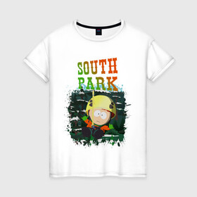 Женская футболка хлопок с принтом South Park в Тюмени, 100% хлопок | прямой крой, круглый вырез горловины, длина до линии бедер, слегка спущенное плечо | south park | баттерс | кайл | картман | картмен | кени | кеннет | кенни | мультик | саус парк | стэнли | эрик | южный парк