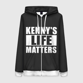 Женская толстовка 3D на молнии с принтом KENNYS LIFE MATTERS в Тюмени, 100% полиэстер | длина до линии бедра, манжеты и пояс оформлены мягкой тканевой резинкой, двухслойный капюшон со шнурком для регулировки, спереди молния, по бокам два кармана | cartman | kenny | park | south | southpark | картман | кенни | мульт | мультик | парк | персонаж | персонажи | сериал | южный