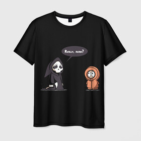 Мужская футболка 3D с принтом South Park в Тюмени, 100% полиэфир | прямой крой, круглый вырез горловины, длина до линии бедер | cartman | kenny | park | south | southpark | картман | кенни | мульт | мультик | парк | персонаж | персонажи | сериал | южный